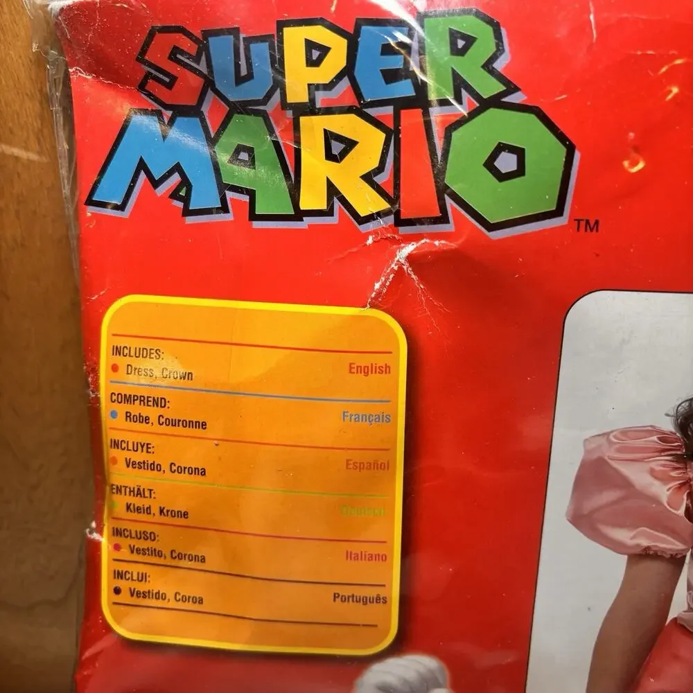 Super Mario Princess Peach Costume Girls Large 12-14 Rubie’s Dress Crown